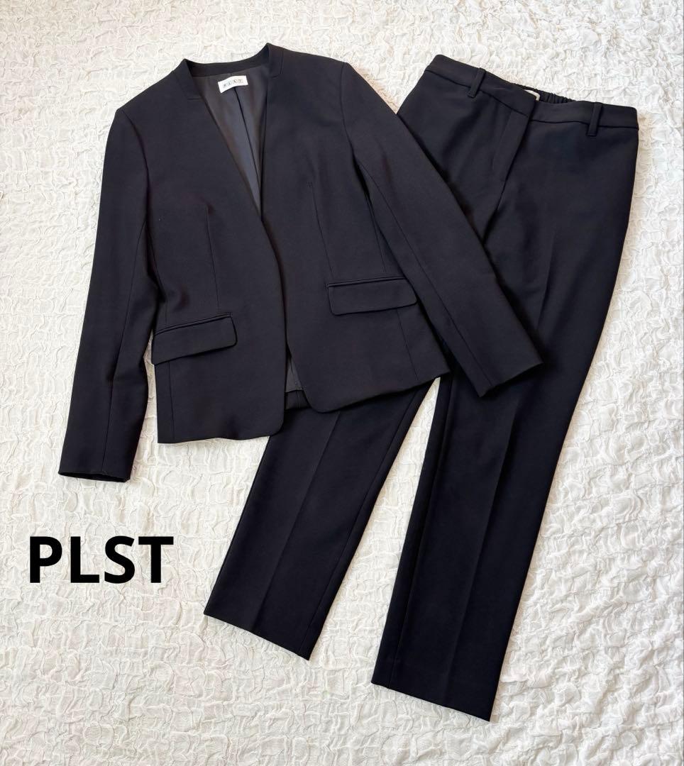 プラステ＊ノーカラージャケット パンツスーツ セットアップ ブラックM L