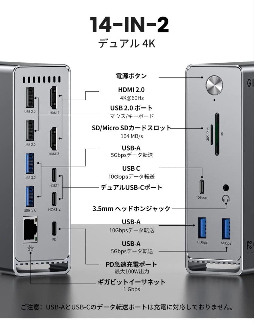 GIISSMO USB-C ドッキングステーション 14in2 未開封 4K対応