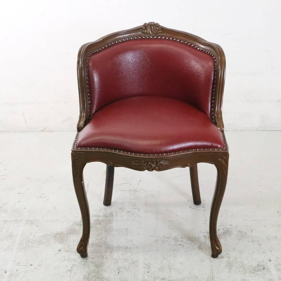 値下ロココ調 バニティチェア ドレッサー用椅子 木製フレーム 彫刻 鋲打ち