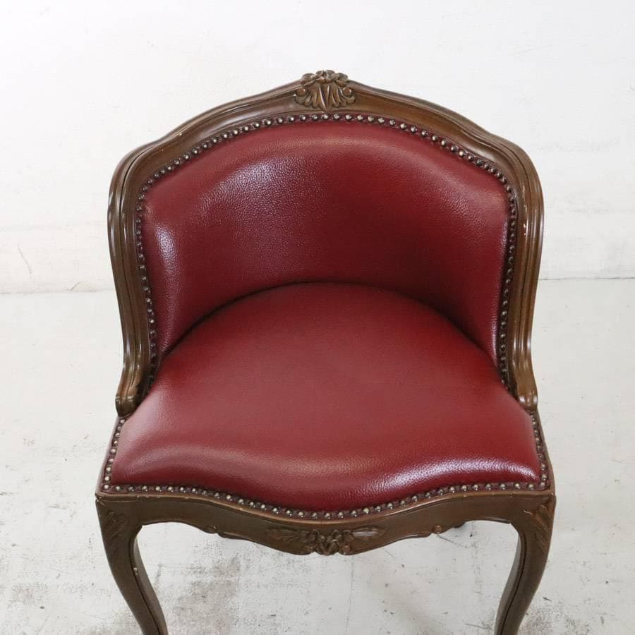 値下ロココ調 バニティチェア ドレッサー用椅子 木製フレーム 彫刻 鋲打ち
