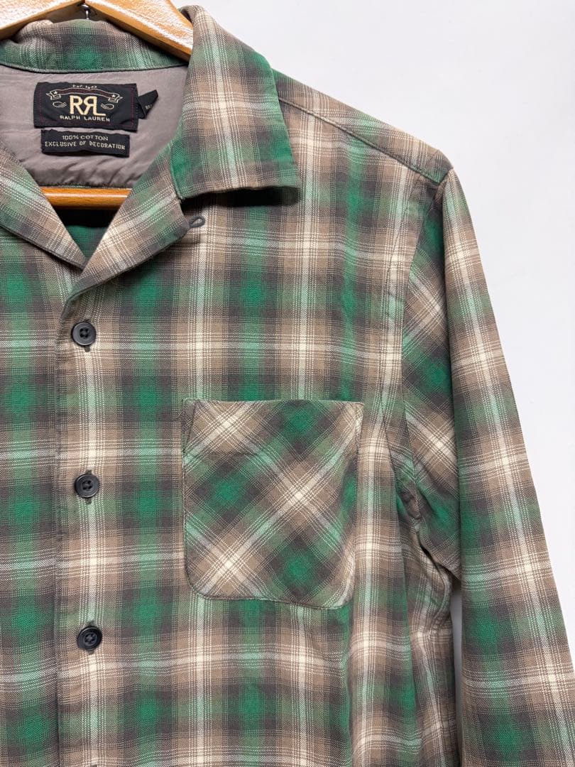 RRL（ダブルアールエル）オンブレチェック オープンカラーシャツ