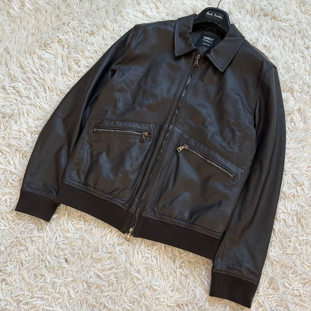 未使用級 EMMETI エンメティ レザージャケット 羊革 イタリア製 ブルゾン