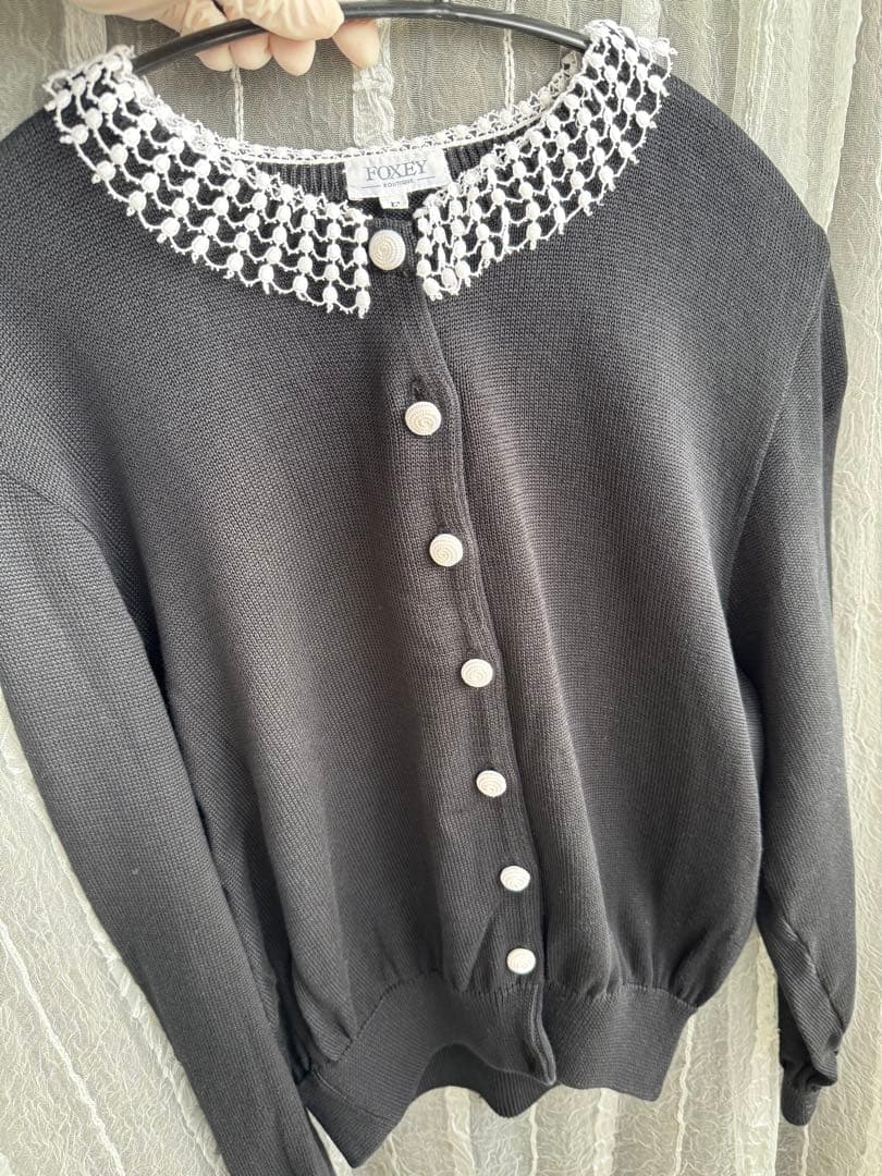m*e様 FOXEY ブラック 綿100%ニットカーディガン Fサイズ