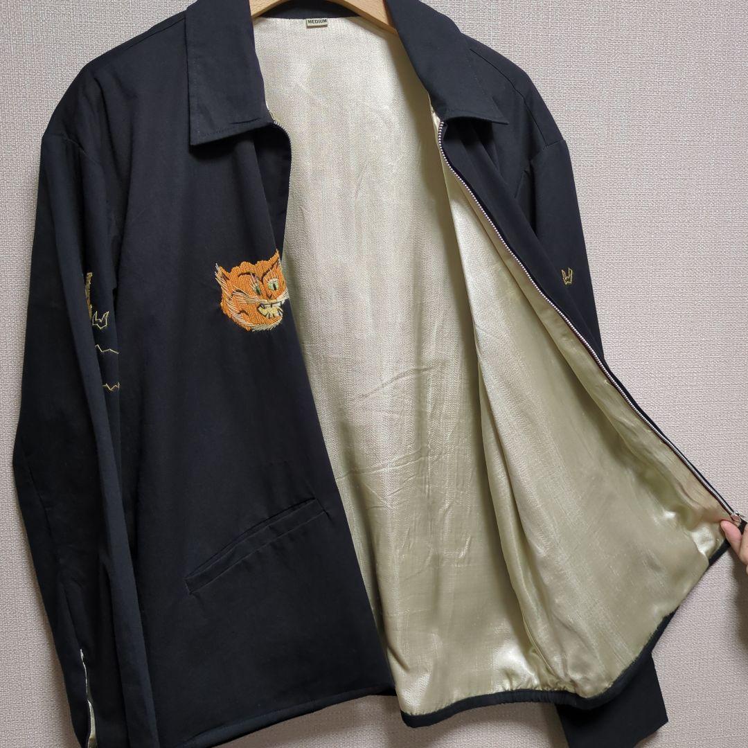 ヴィンテージ風 刺繍入りベトジャン ブラック Mサイズ メンズ