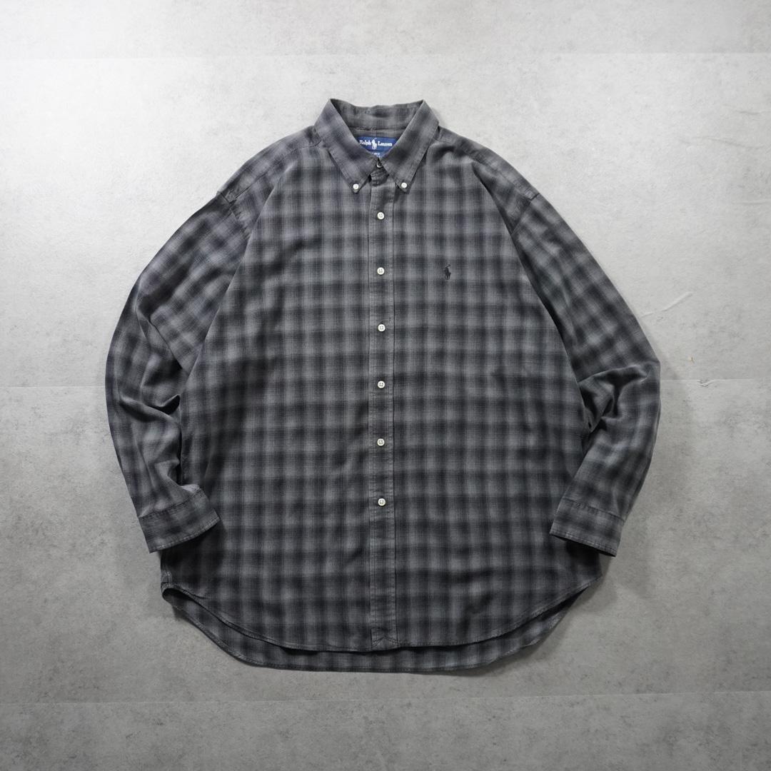 90sRalphLaurenオンブレブラック シルクコットンシャツBLAKE古着