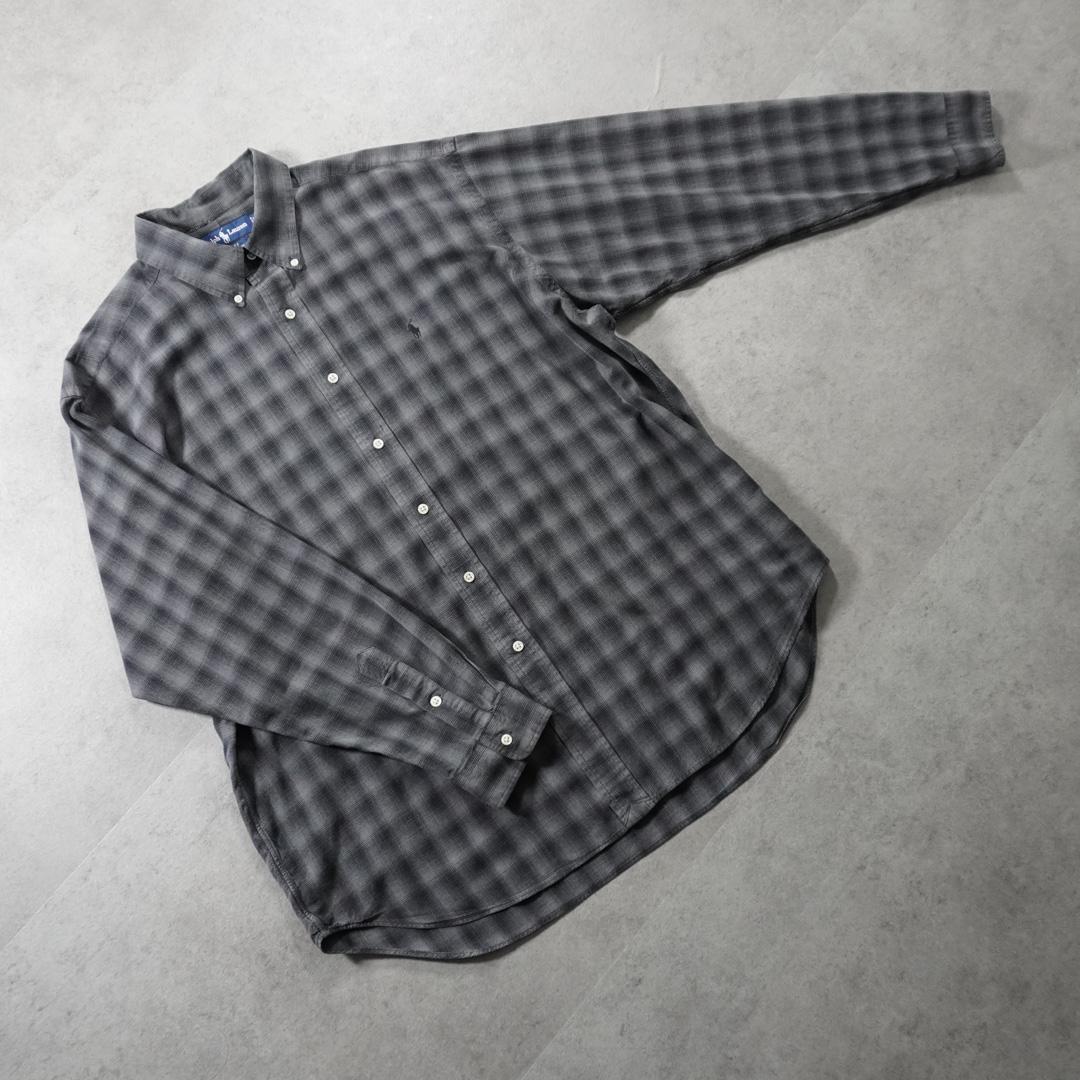 90sRalphLaurenオンブレブラック シルクコットンシャツBLAKE古着