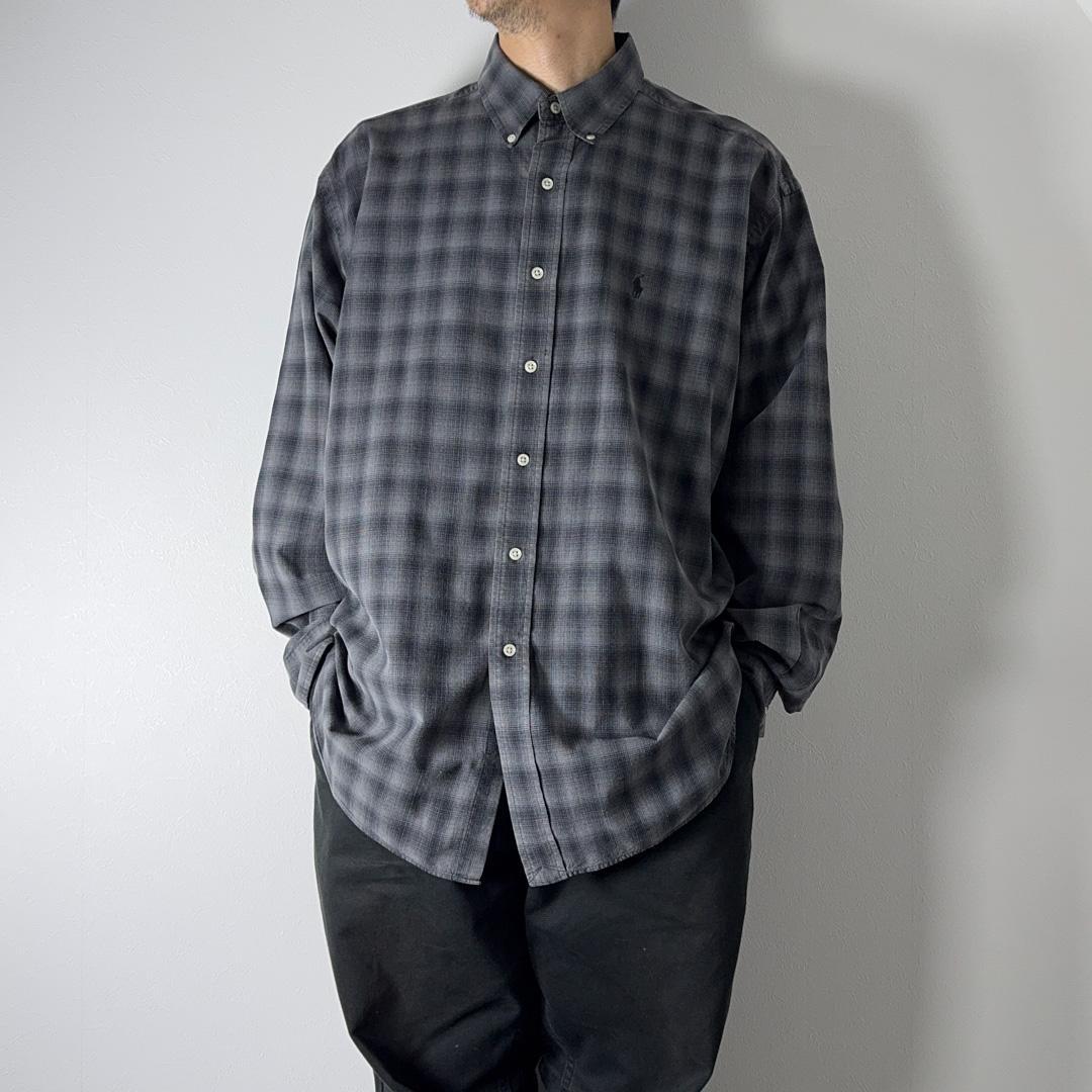 90sRalphLaurenオンブレブラック シルクコットンシャツBLAKE古着