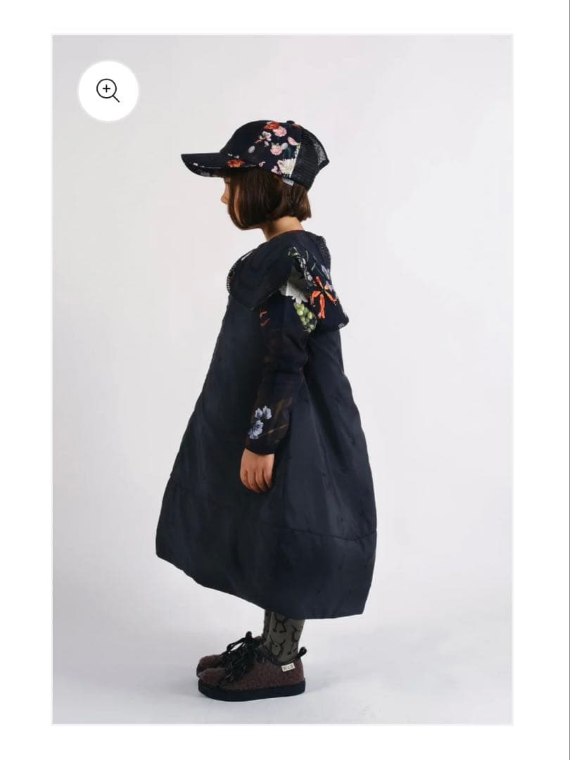 ウルフアンドリタ 中綿入 ワンピース 14y 花柄 刺繍 黒 150 160