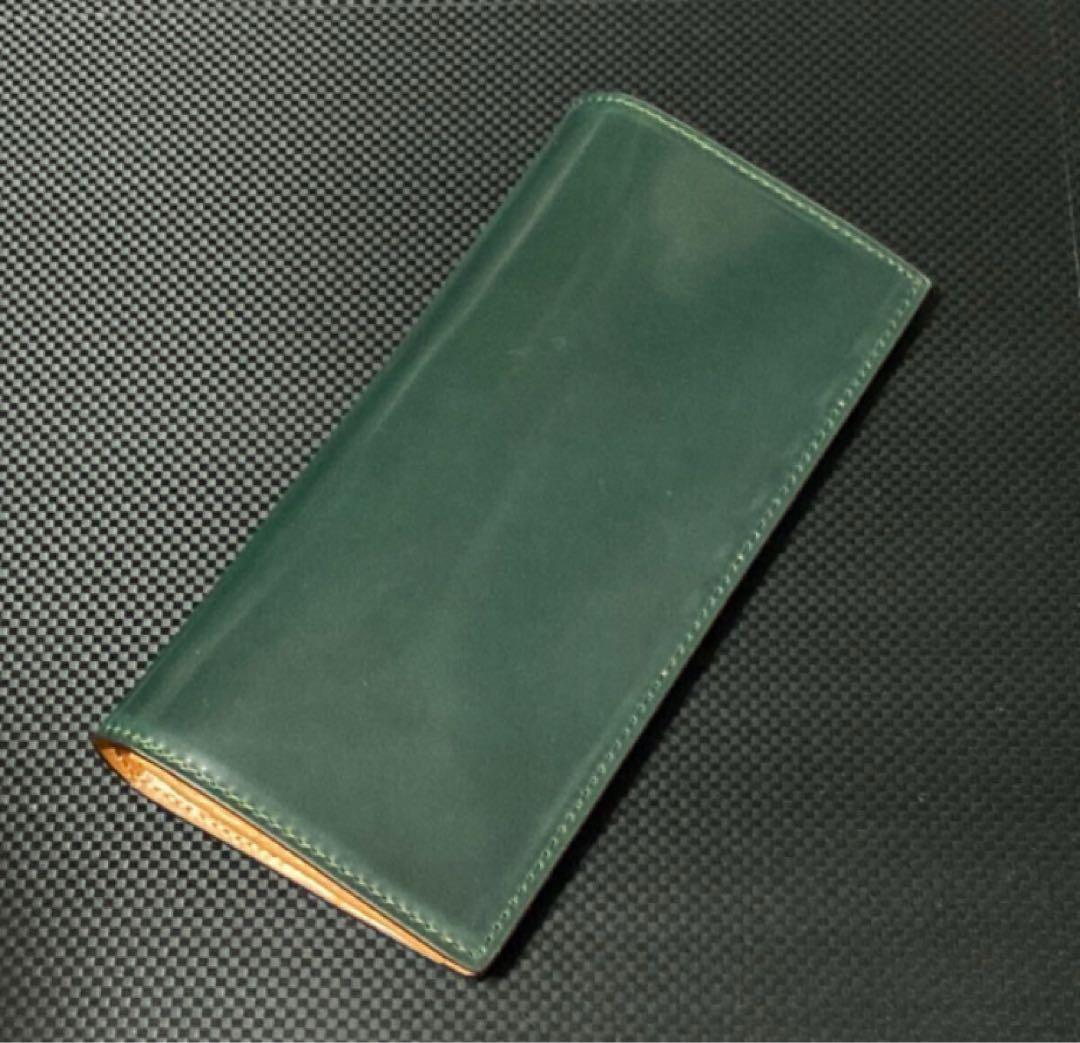 シェルコードバン ロカド 二つ折り 長財布 小銭入れ 馬革 ダークグリーン
