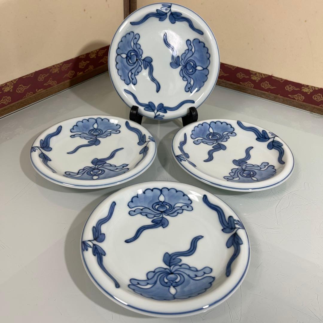 源右衛門　染付唐花牡丹　銘々皿4枚