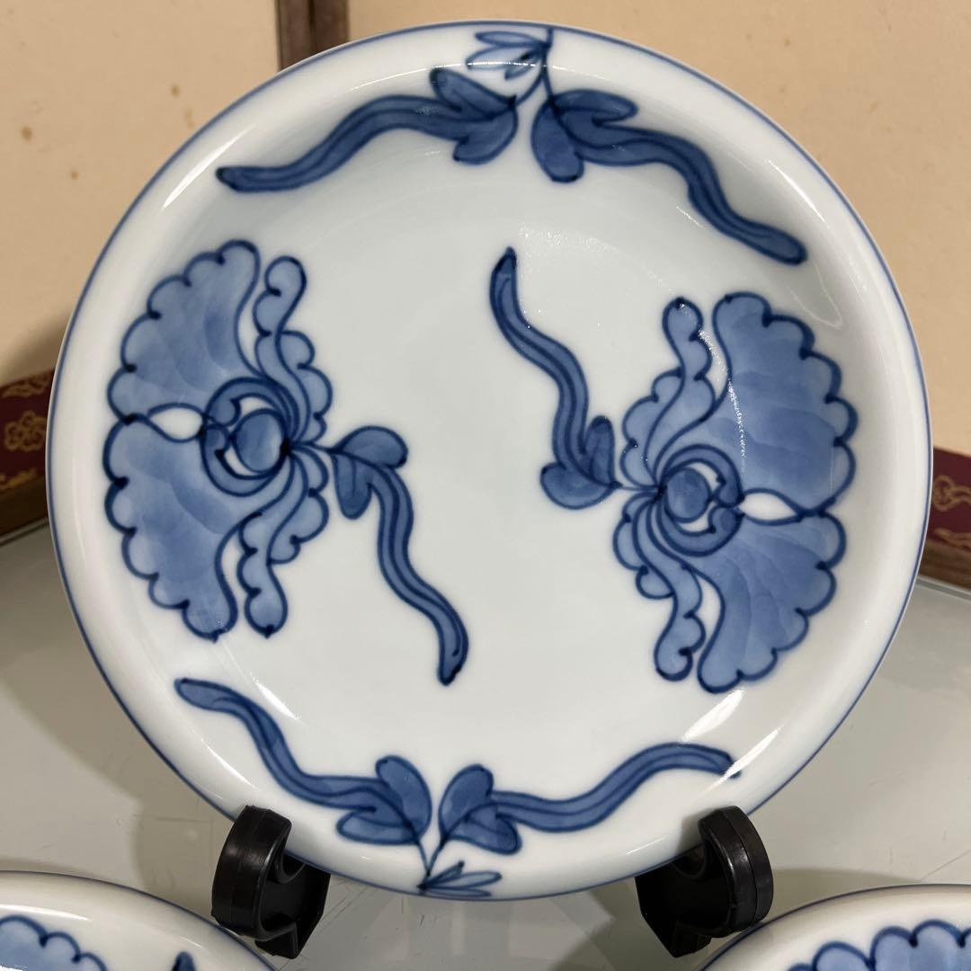 源右衛門　染付唐花牡丹　銘々皿4枚