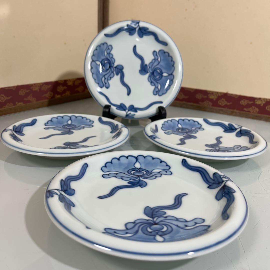 源右衛門　染付唐花牡丹　銘々皿4枚