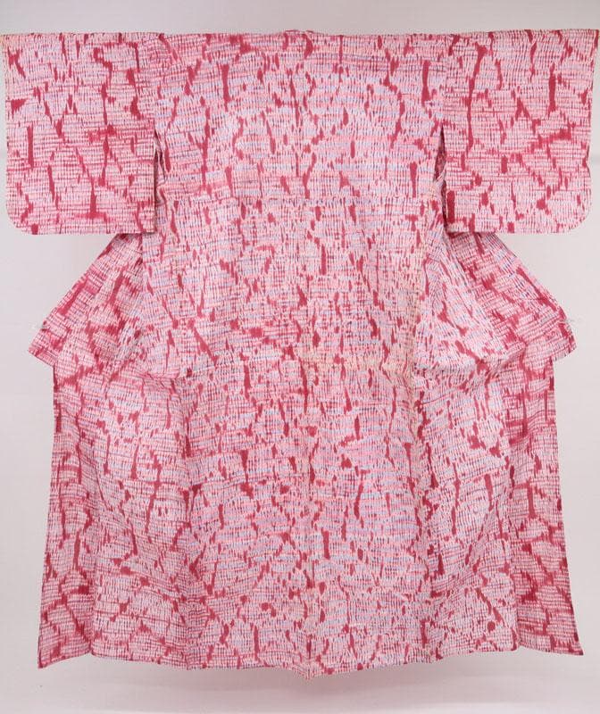 【板締め絞り浴衣】長尺 濃ピンクトールサイズ 木綿 夏着物 8UM7