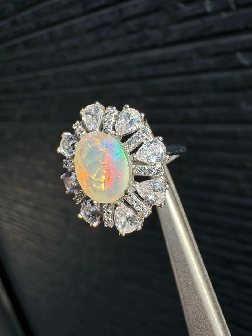 新作　天然石水オパール　ロースカード　極彩1.150ct S925 18KGP