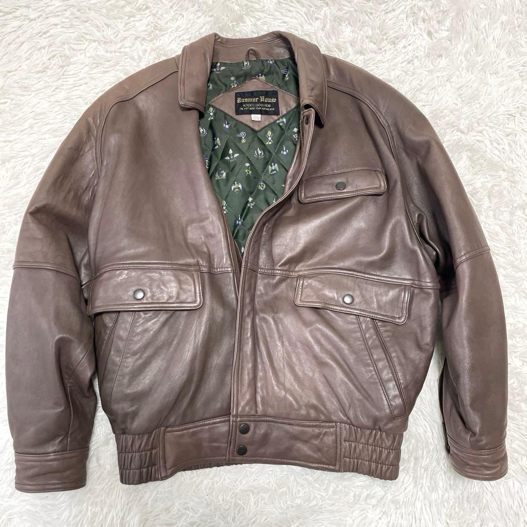 A-2 レザージャケット　ラムレザー　本革　XL 裏地総柄　キルティング