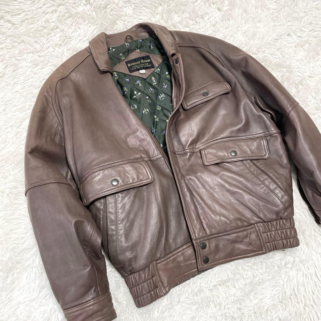 A-2 レザージャケット　ラムレザー　本革　XL 裏地総柄　キルティング