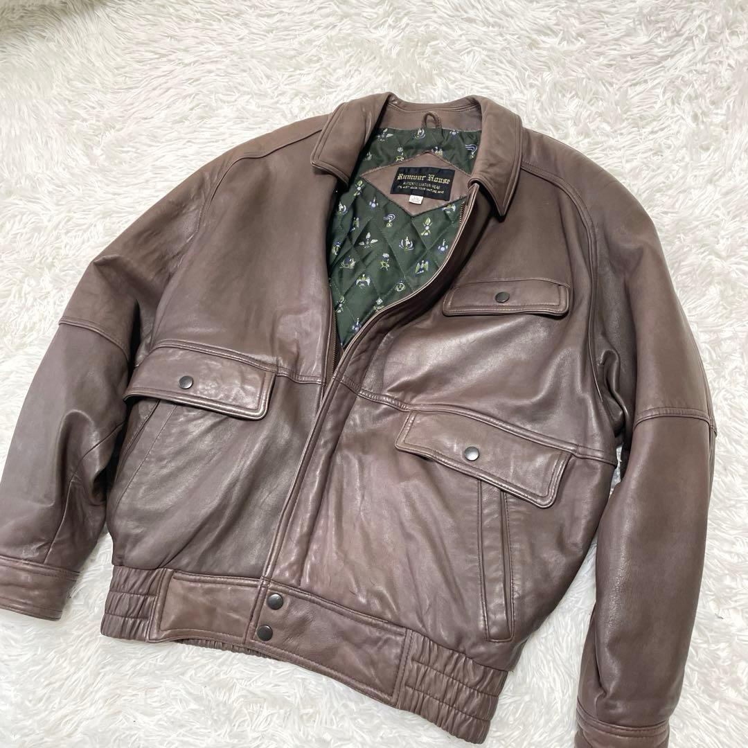 A-2 レザージャケット　ラムレザー　本革　XL 裏地総柄　キルティング