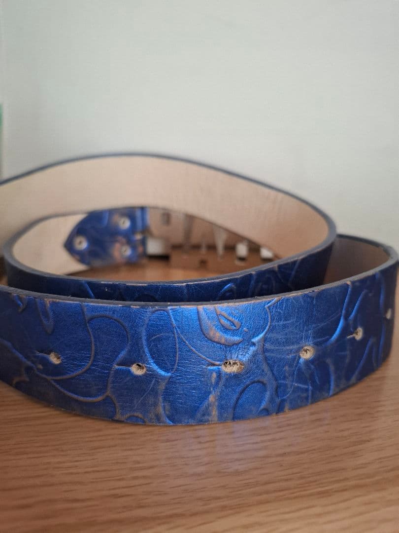 APE メタルバックル ベルト 青