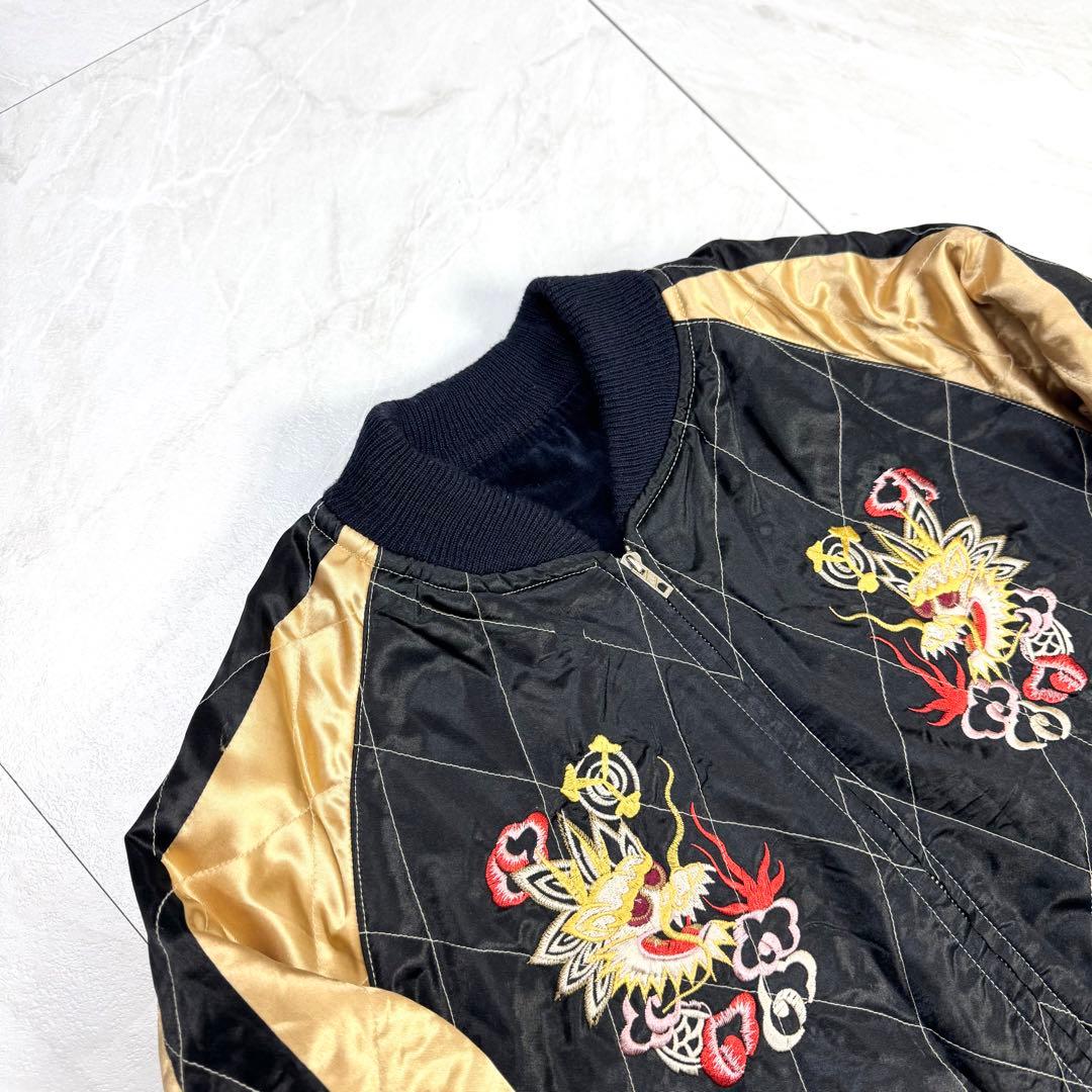 美品 テーラー東洋 別珍 スカジャン ベロア 蛇髑髏 ドクロ 昇龍 M ネイビー