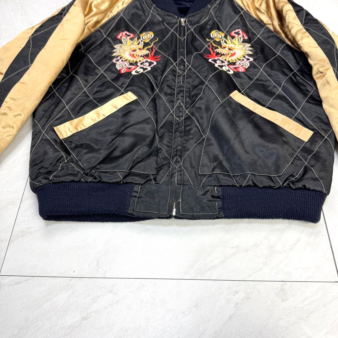 美品 テーラー東洋 別珍 スカジャン ベロア 蛇髑髏 ドクロ 昇龍 M ネイビー