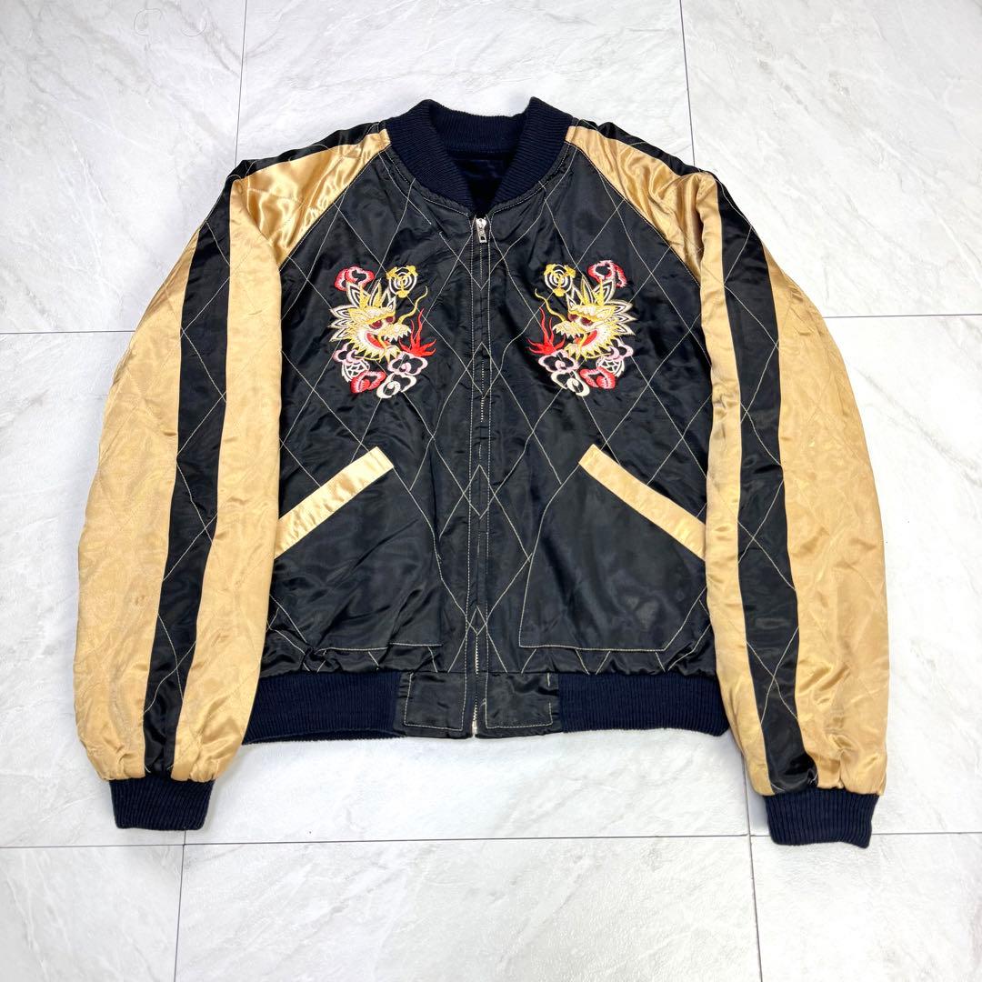 美品 テーラー東洋 別珍 スカジャン ベロア 蛇髑髏 ドクロ 昇龍 M ネイビー