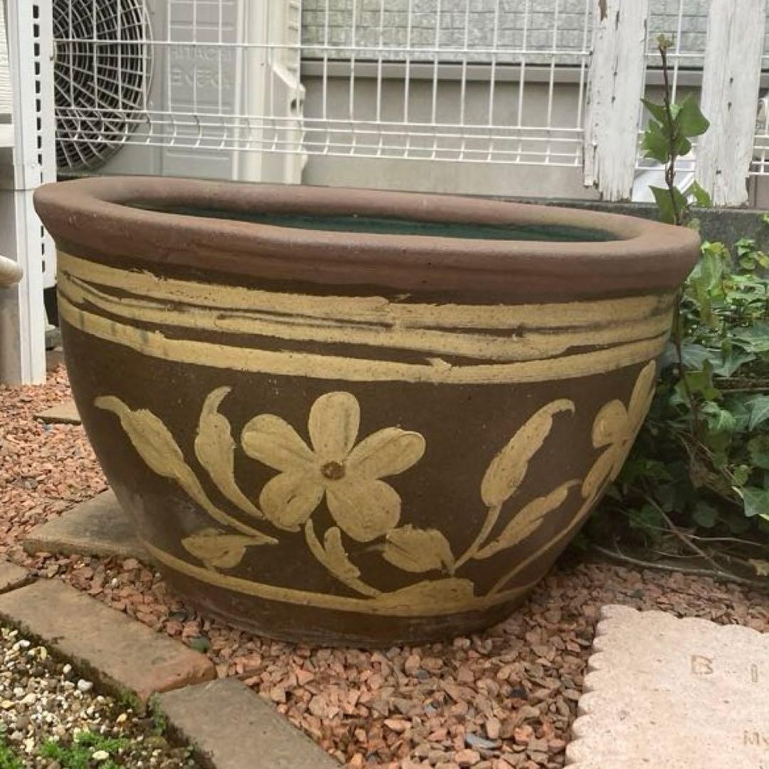 特大　水鉢　メダカ鉢　睡蓮鉢　金魚鉢　陶器製　ガーデニング
