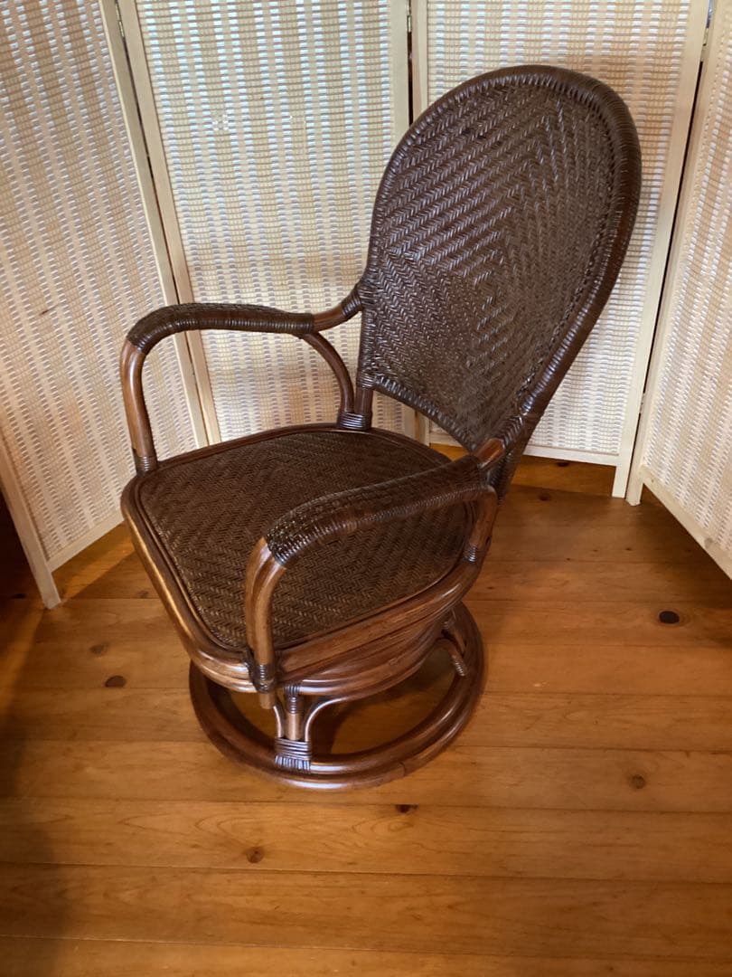[まかほり] Kazama アームチェア　回転式　ラタン　籐椅子