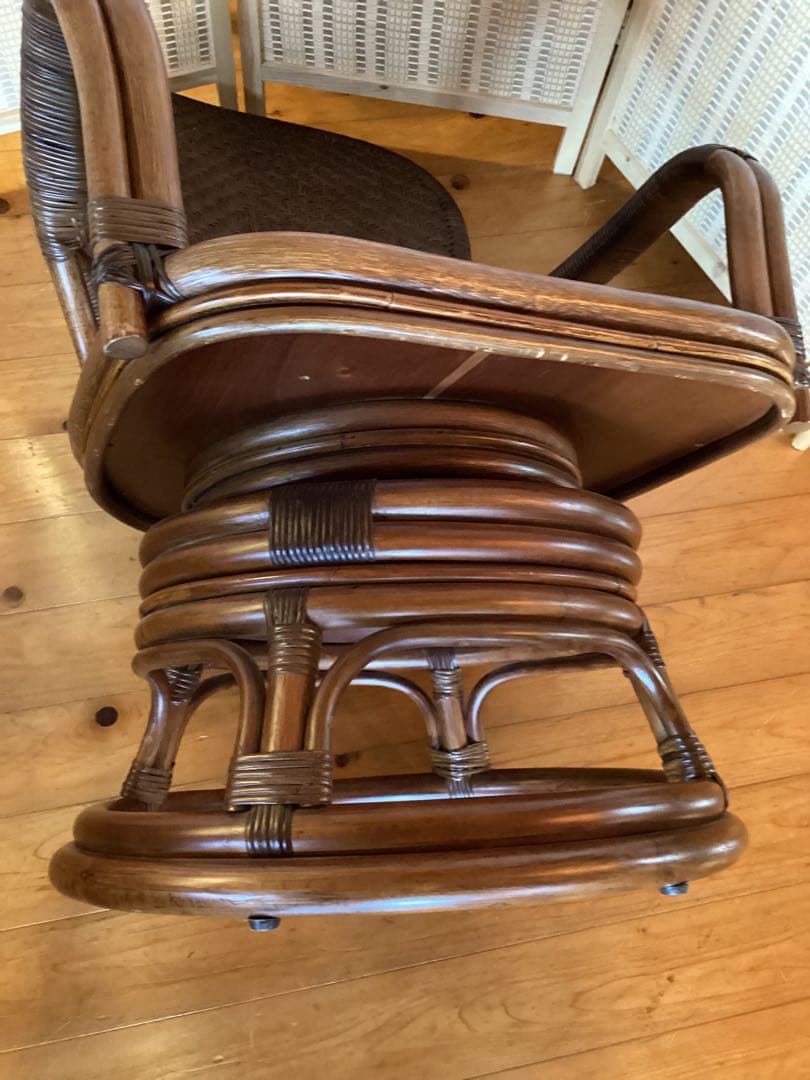 [まかほり] Kazama アームチェア　回転式　ラタン　籐椅子