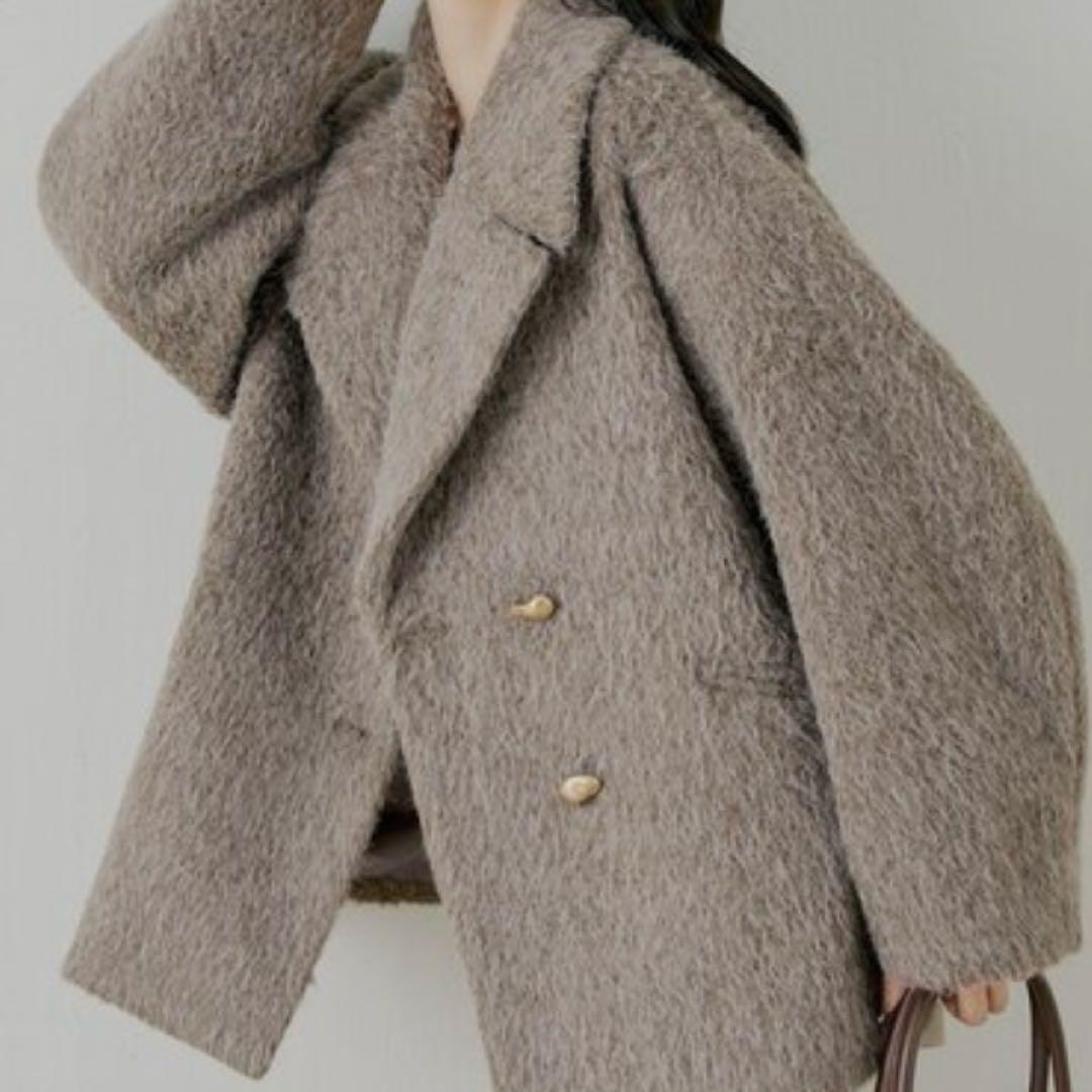 Chico 金釦シャギールーズコート ブラウン