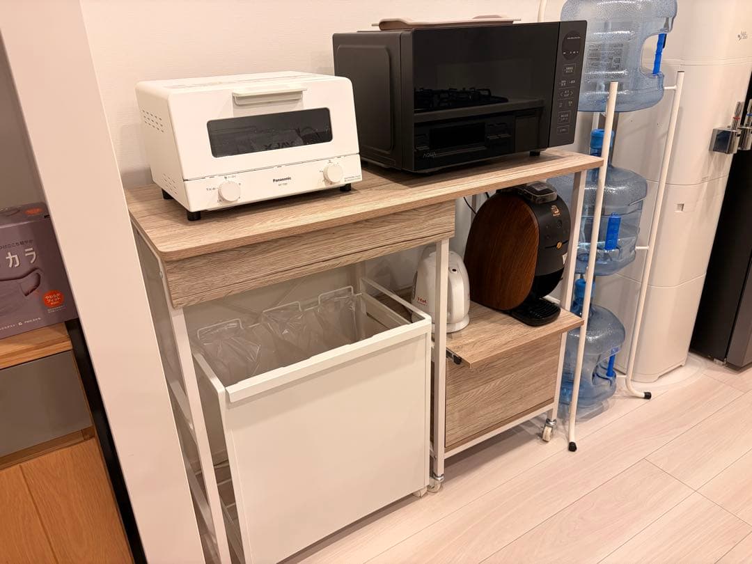 山善 レンジ台 ゴミ箱上キッチンラック コンセント付き キャスター付き