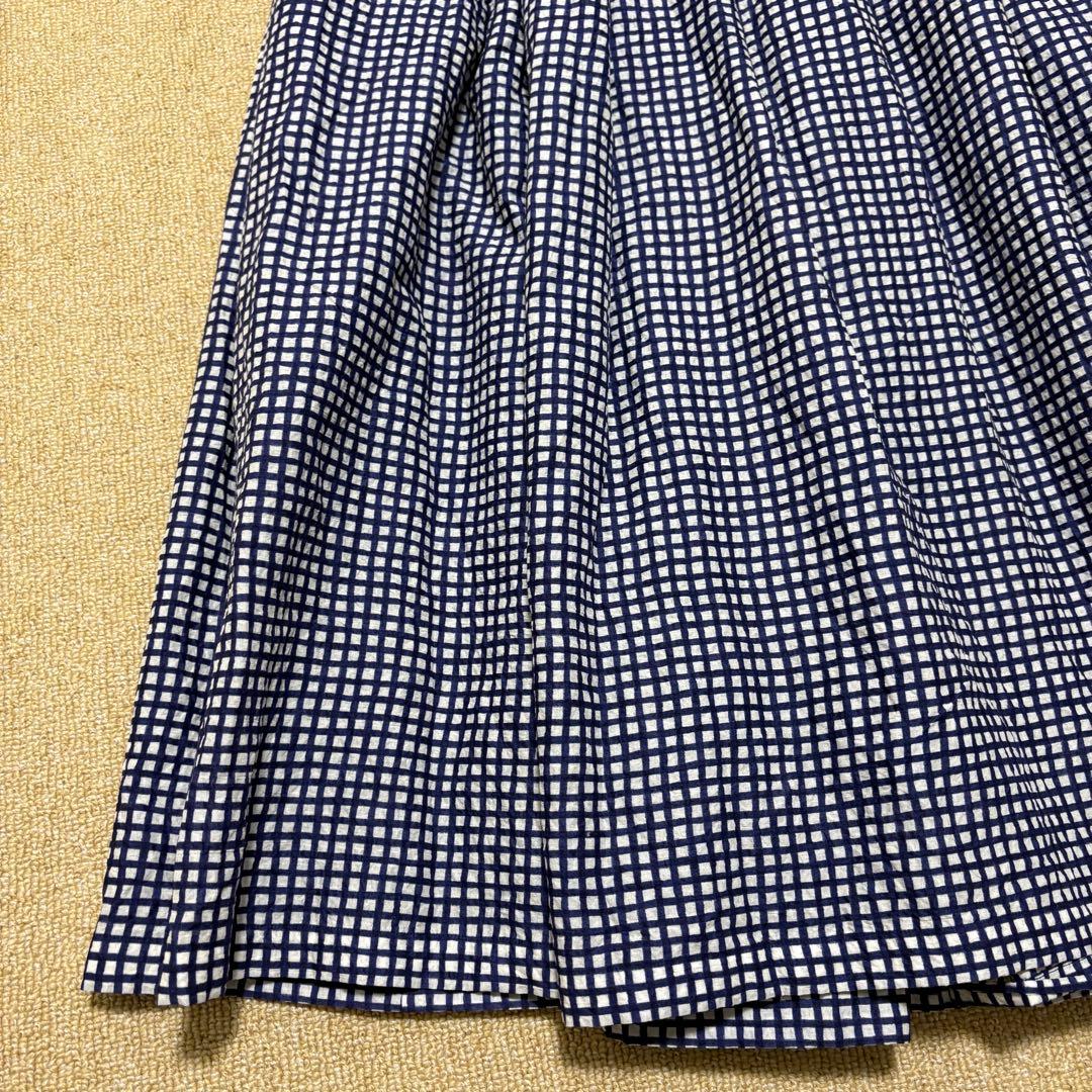 マダマダ 藍染め フレアスカート チェック 総柄 ギャザー