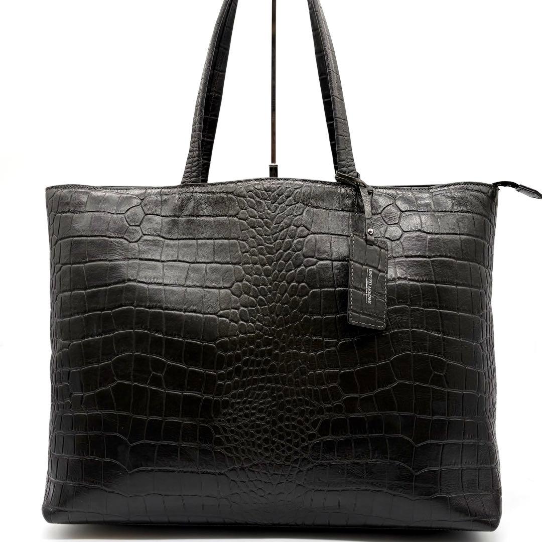 【美品】ユナイテッドアローズ トートバッグ クロコ型押し A4可 肩掛け グレー