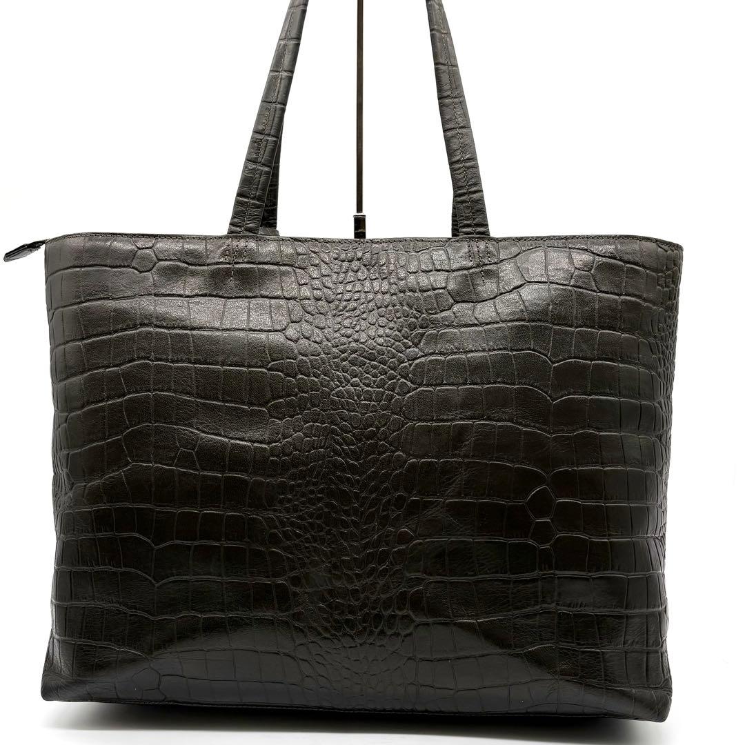 【美品】ユナイテッドアローズ トートバッグ クロコ型押し A4可 肩掛け グレー