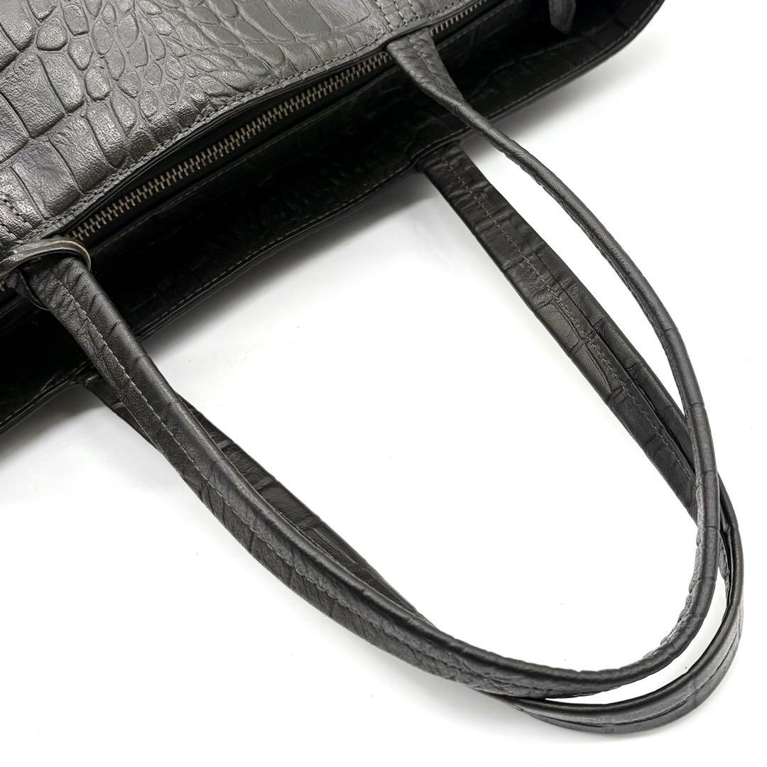 【美品】ユナイテッドアローズ トートバッグ クロコ型押し A4可 肩掛け グレー