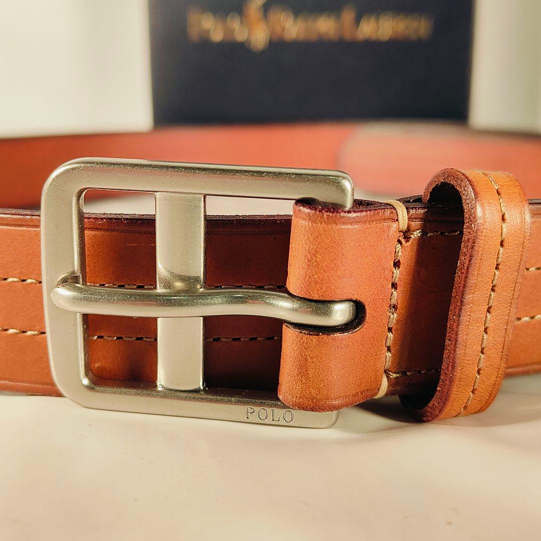 【新品極美品】PRL ラルフローレン ダブルステッチ 高級キャメルドレスベルト