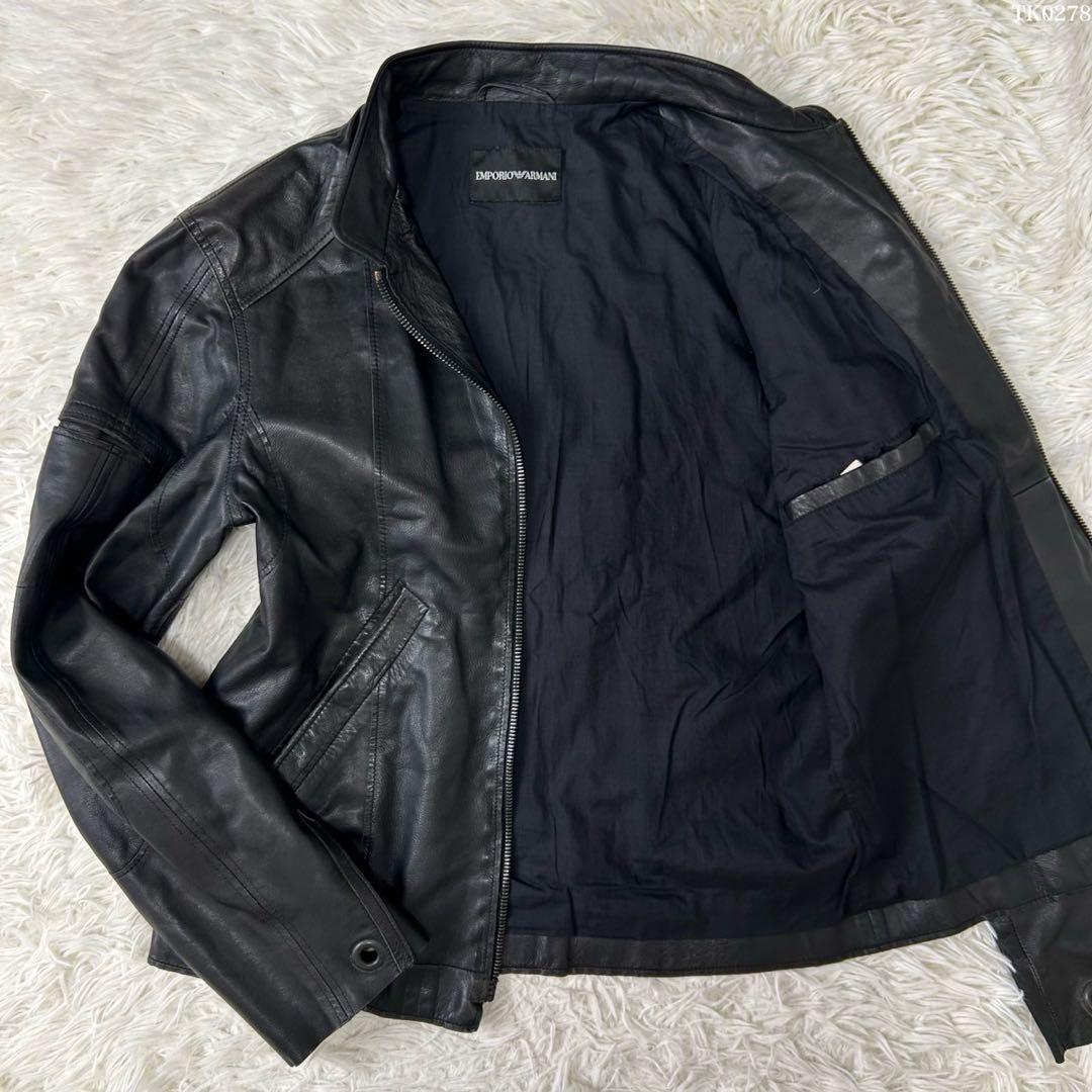 【美品/XL】エンポリオ アルマーニ レザージャケット ライダース 本革 黒