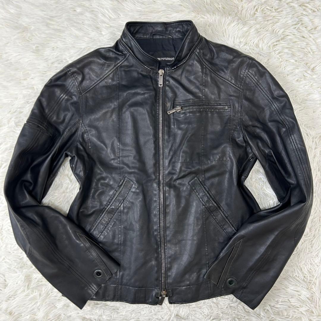 【美品/XL】エンポリオ アルマーニ レザージャケット ライダース 本革 黒