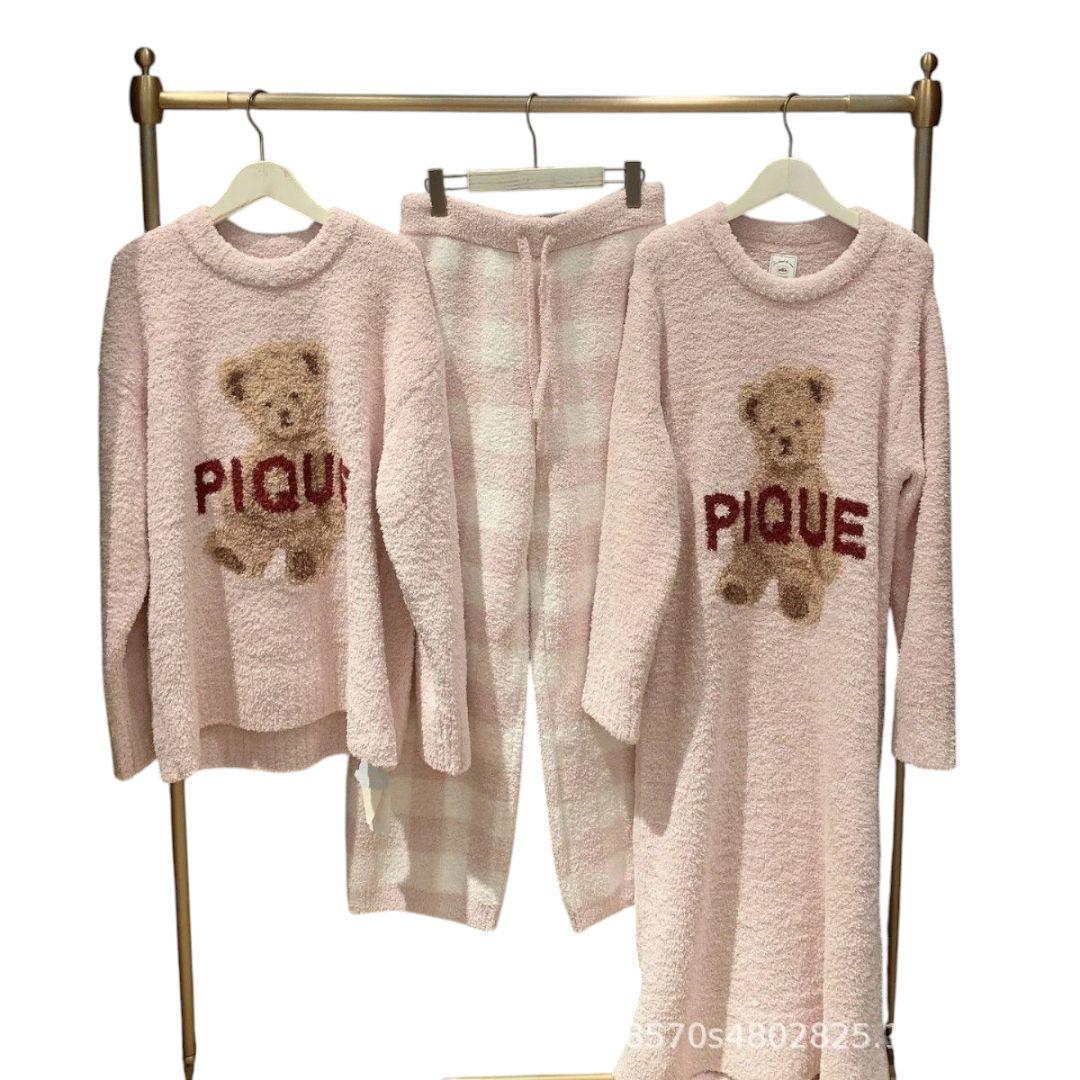 新品ジェラートピケ ルームウェア 冬くまふわふわ ピンク上下セット