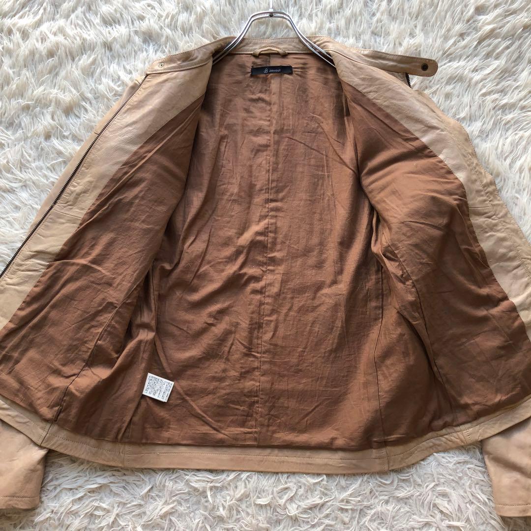【ラムレザー】ジョンブル　シングルライダースジャケット　ベージュ　Wジップ