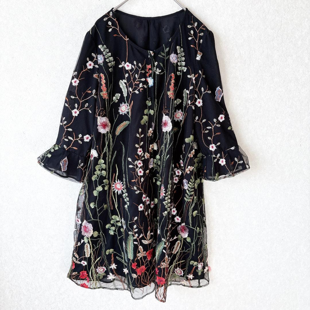 美品⭐️AUSTIN REED 総フラワー刺繍シアーワンピース 羽織 38