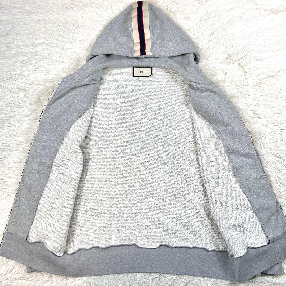 【希少XL/極美品】グッチ サイドロゴテープ ジップパーカー グレー イタリア製