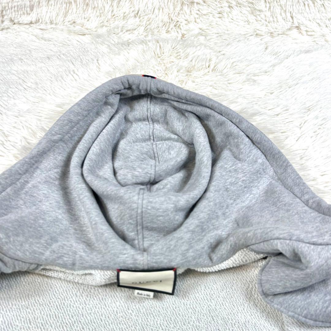 【希少XL/極美品】グッチ サイドロゴテープ ジップパーカー グレー イタリア製