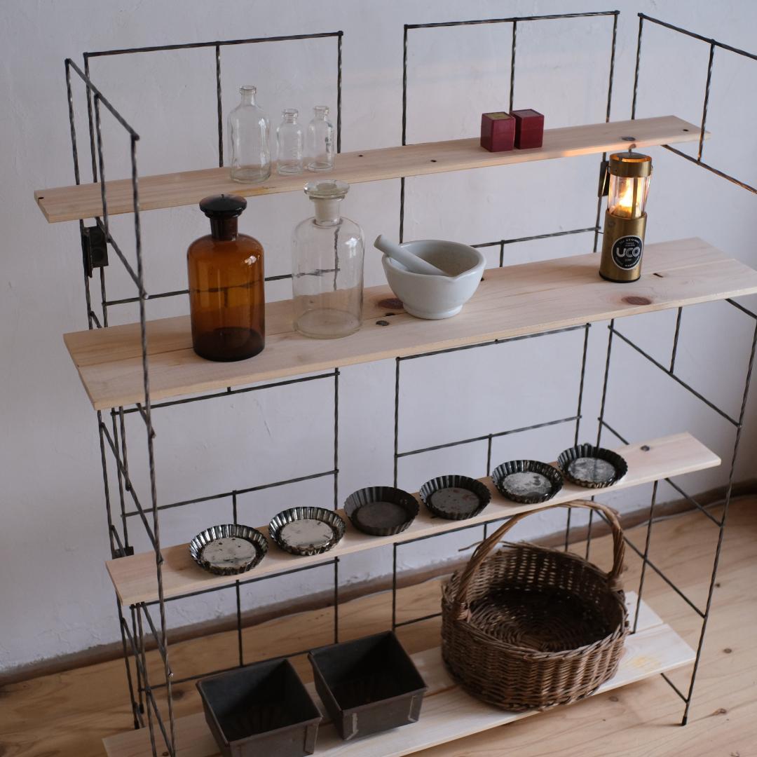 無骨なアイアン＆ウッド飾り棚Ｏ　イベント什器　シェルフ