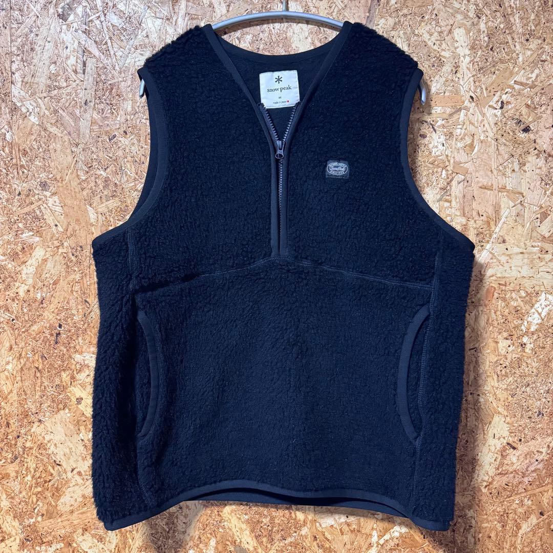  peak ウールフリースベスト 羊毛 ハーフジップ ブラック M