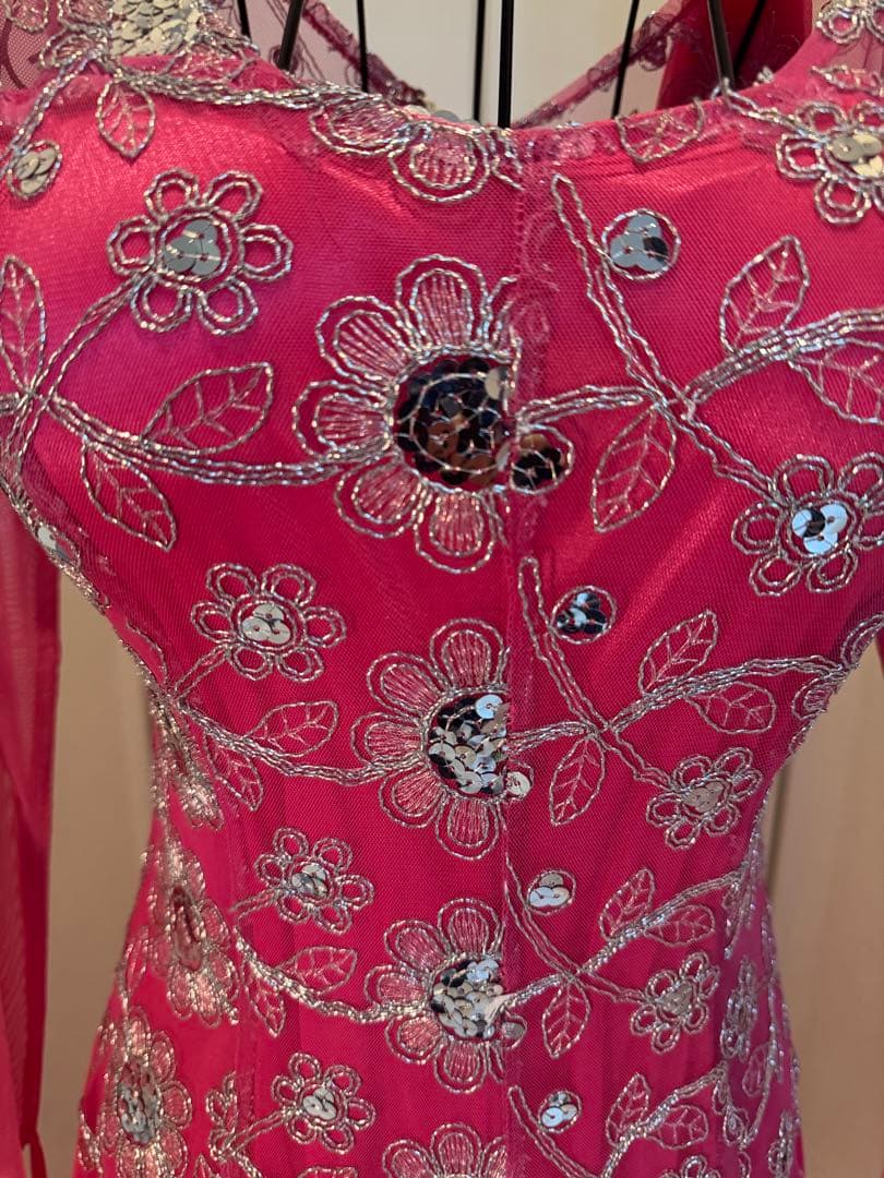 ダンスドレスピンク フラワー刺繍 prima boutique 【表示サイズL】