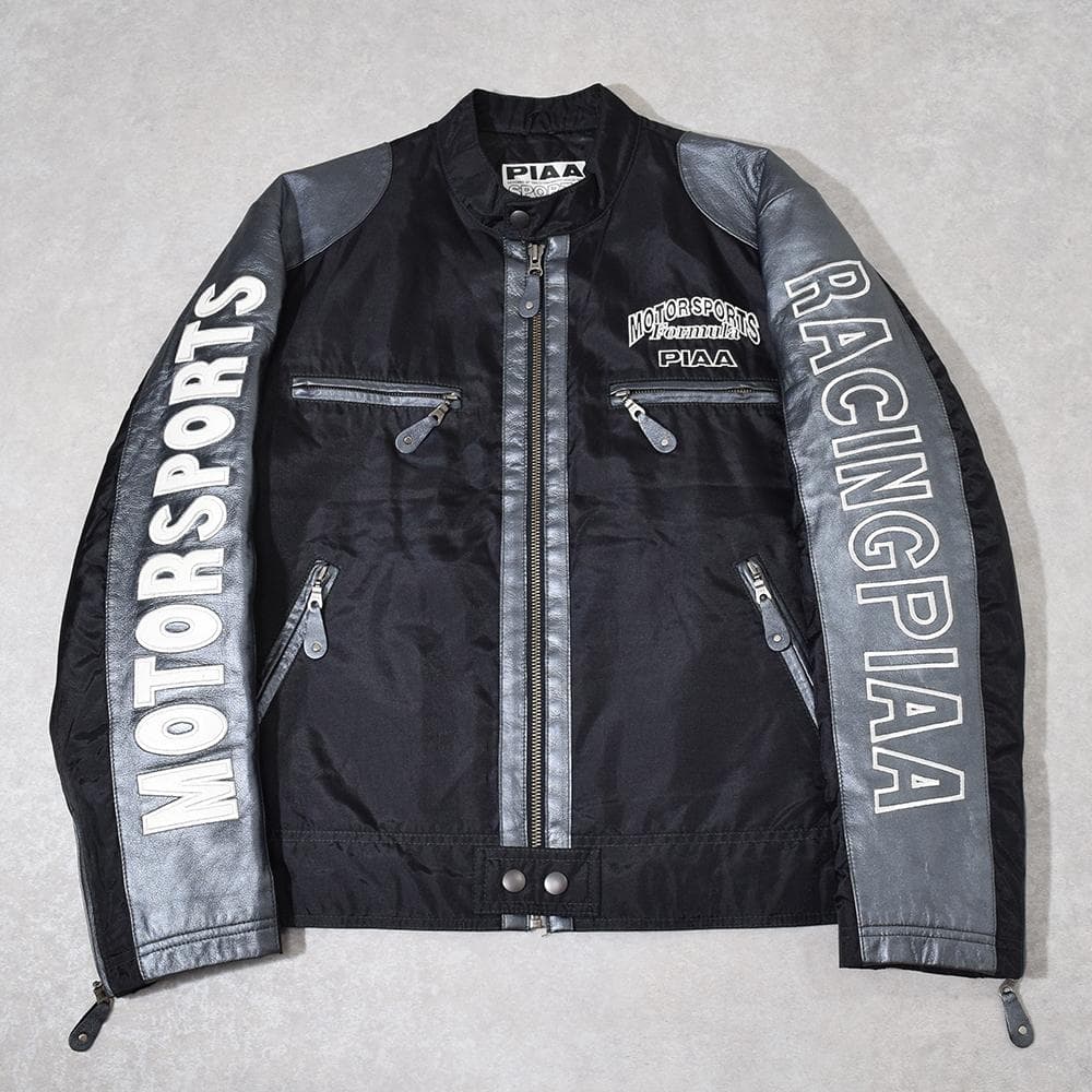 当時物 80s PIAA 中嶋悟 F1 刺繍 レザー レーシングジャケット 黒
