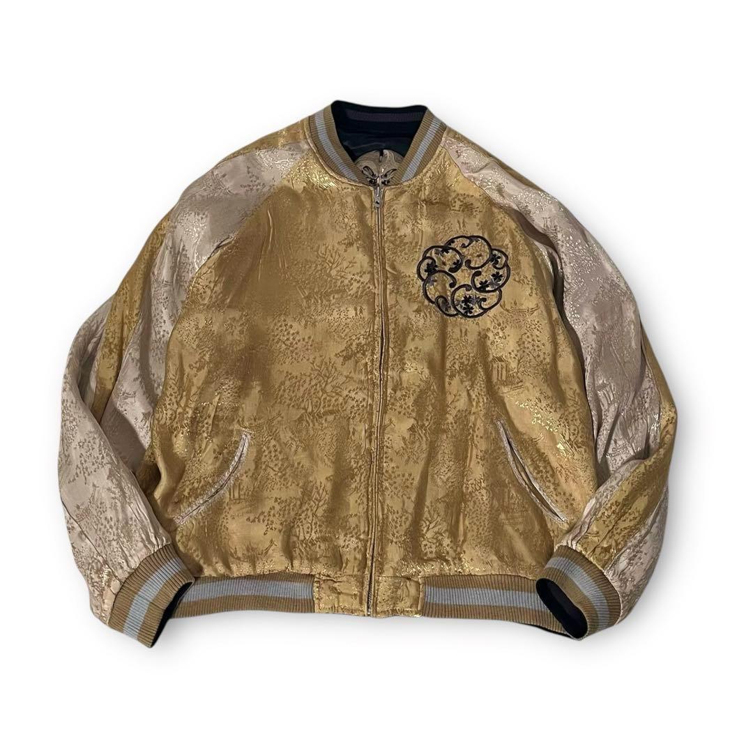 【良品】花旅楽団　スカジャン　リバーシブル　金剛力士　和柄　刺繍プリント　XL