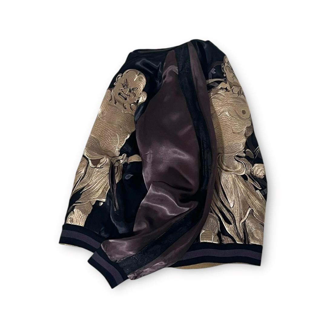 【良品】花旅楽団　スカジャン　リバーシブル　金剛力士　和柄　刺繍プリント　XL