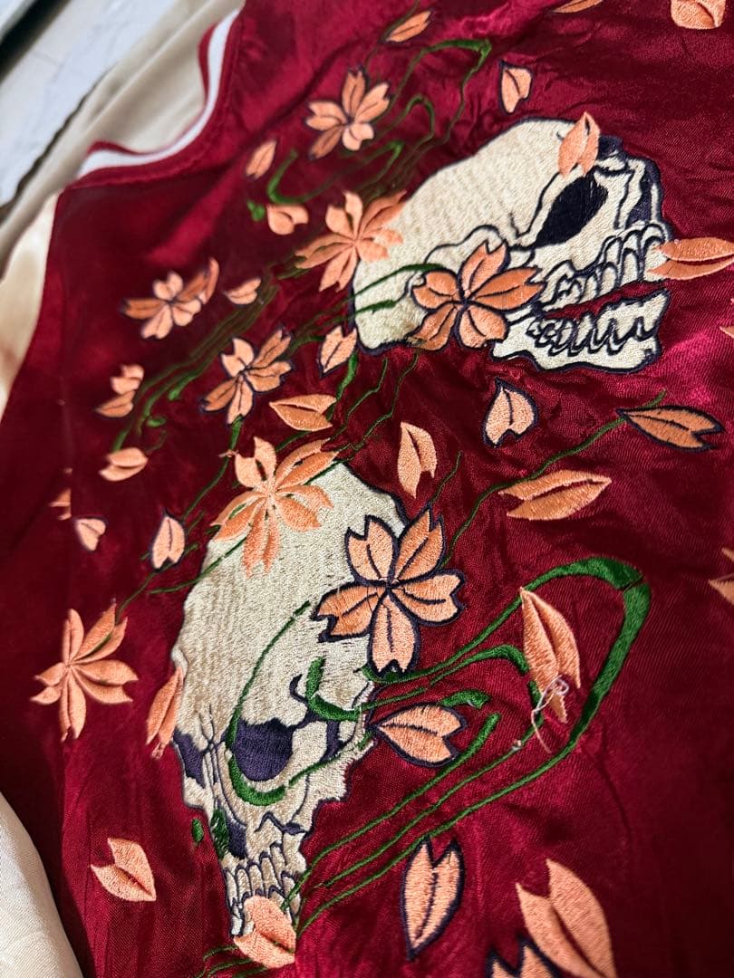 ２面用 Pin-Ball スカル 桜 日本限定スカジャン vintageレーヨン