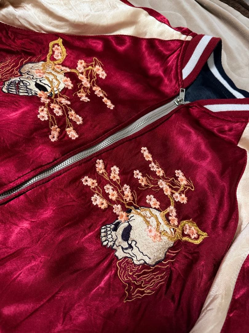 ２面用 Pin-Ball スカル 桜 日本限定スカジャン vintageレーヨン